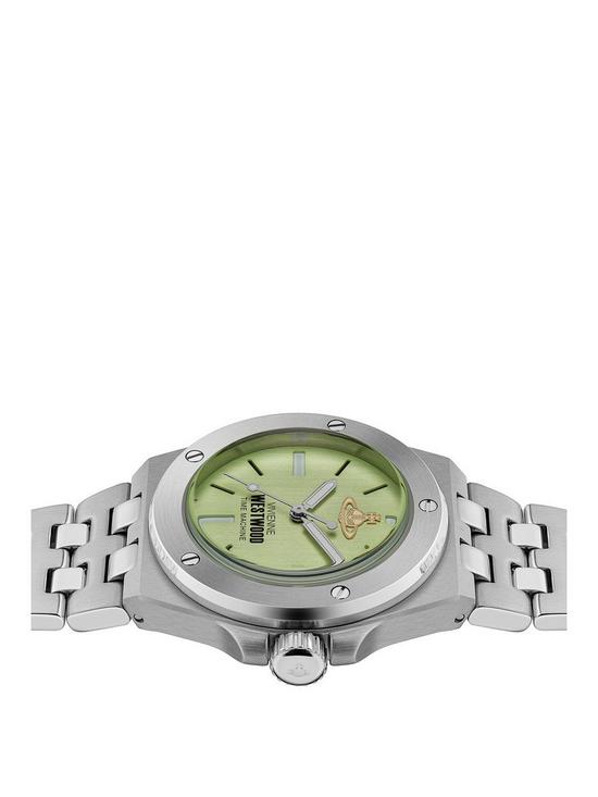 stillFront image of vivienne-westwood-leamouth-unisex-quartz-watch-with-green-dial-stainless-steel-bracelet