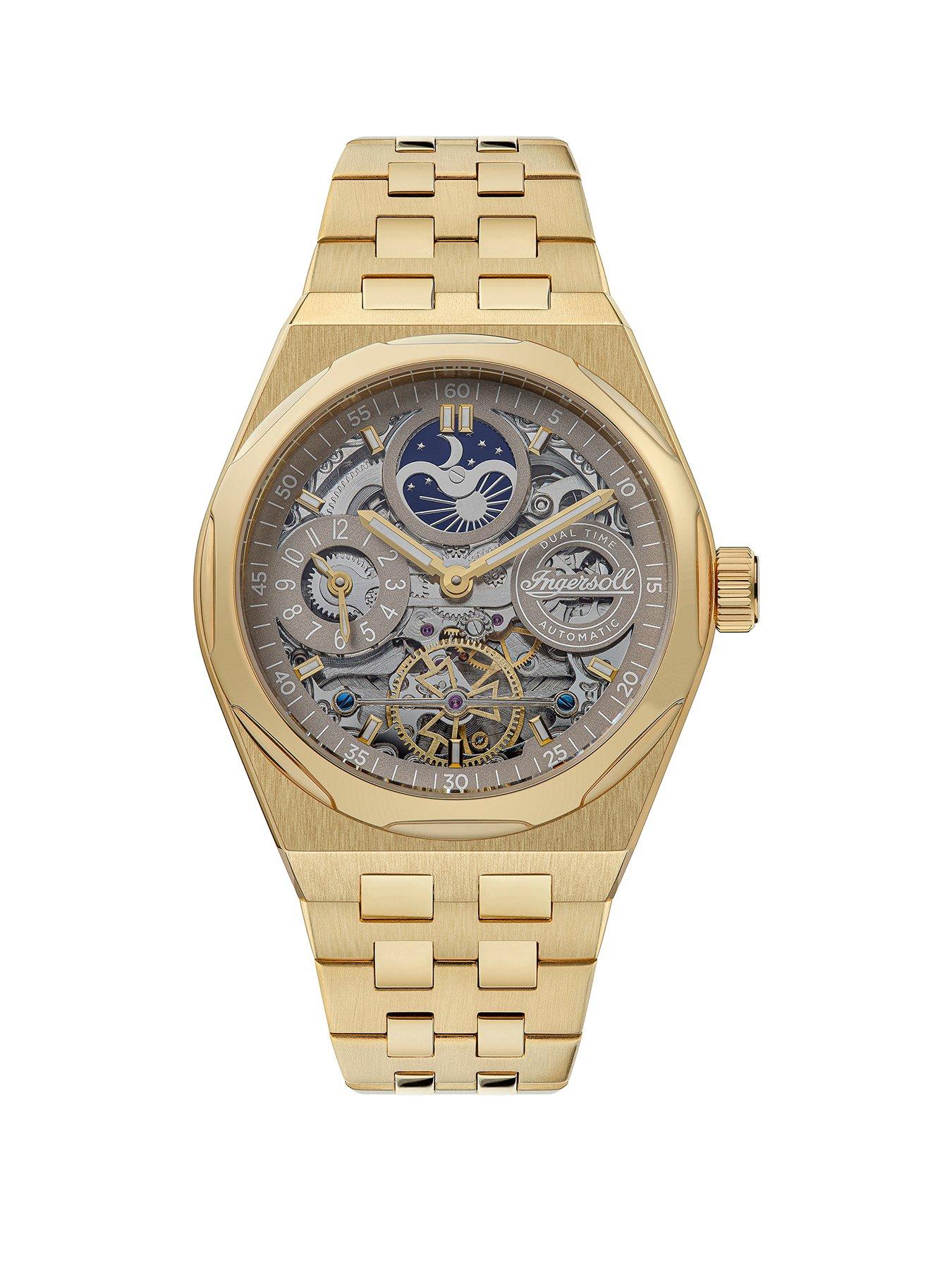undefined The Broadway Automatic Mens Watch with Pale Brown Dial and Stainless Steel Gold Bracelet - I12902
