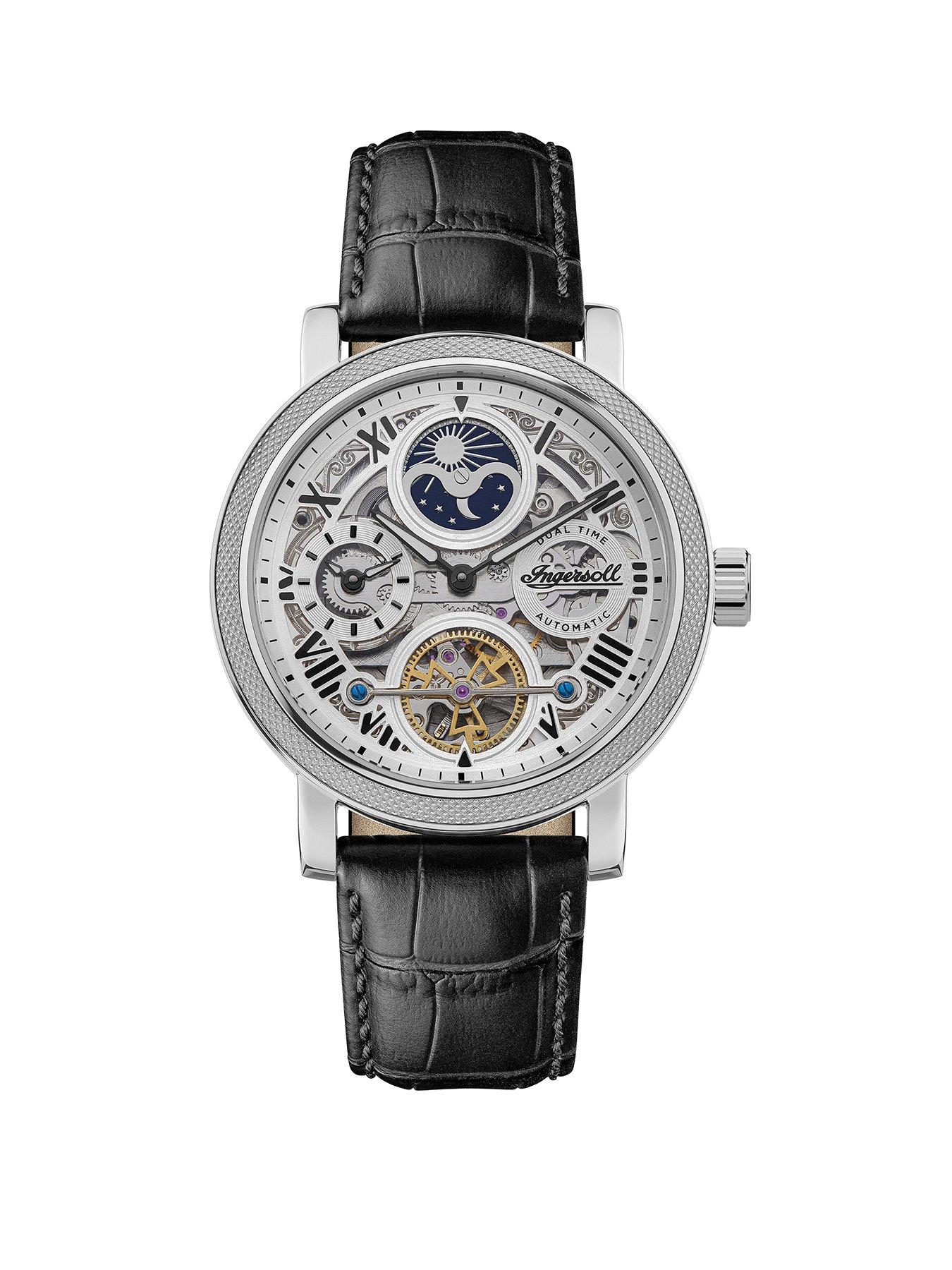 undefined The Row Automatic Mens Watch with Silver Dial and Black Leather Strap - I12401