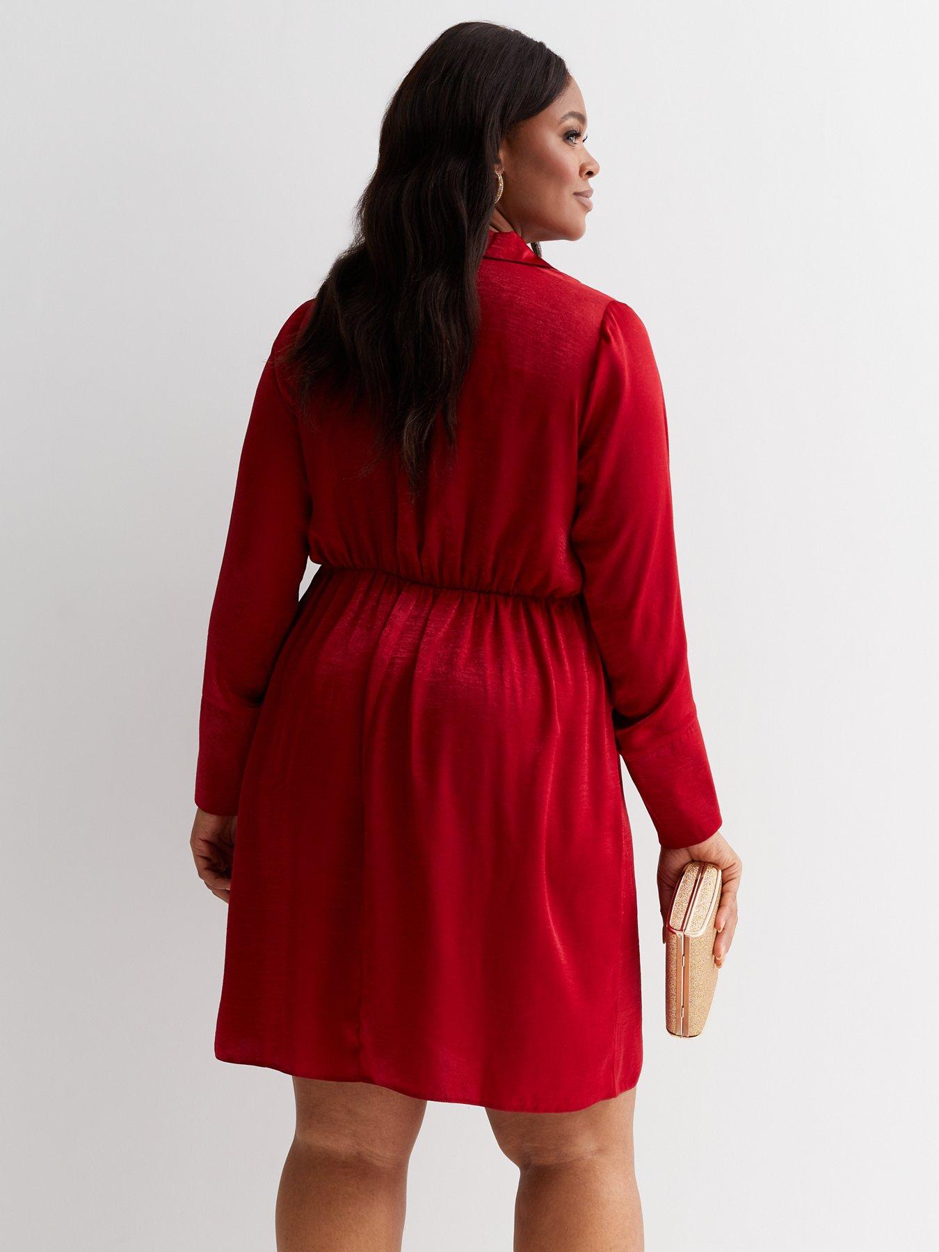 New Look Curves Velvet SatinLike Long Sleeve Tie Front Mini Dress