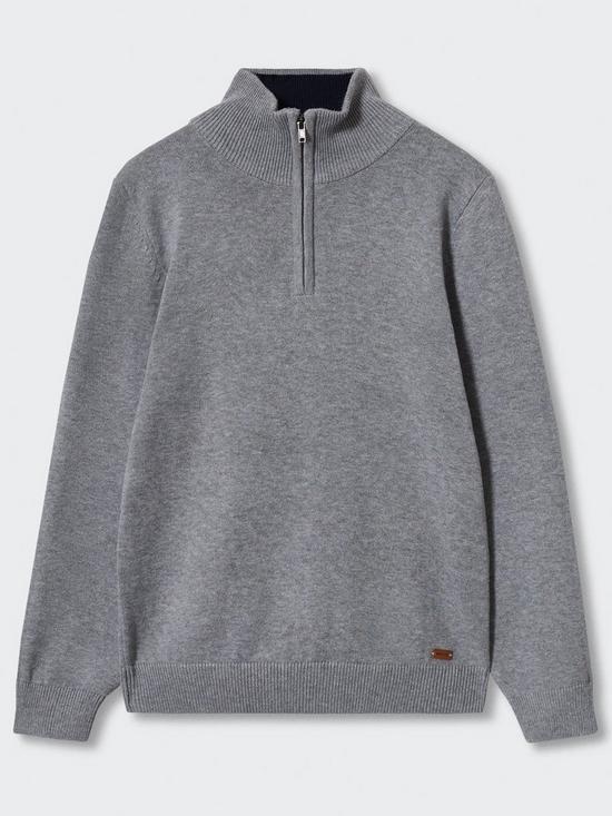 front image of mango-boys-half-zip-knitted-jumper-grey