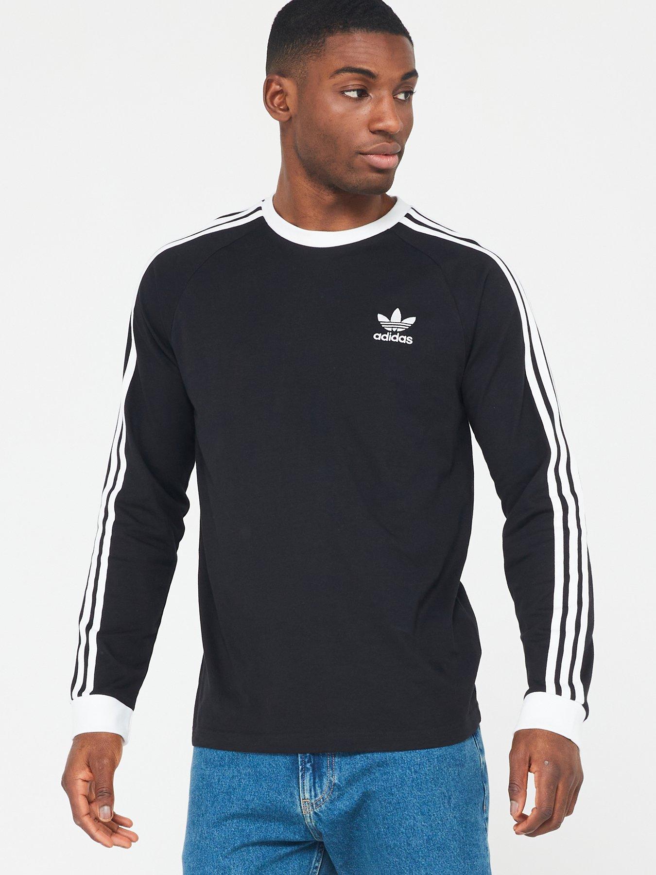 undefined Mens 3-Stripes Long Sleeve T-Shirt - Black