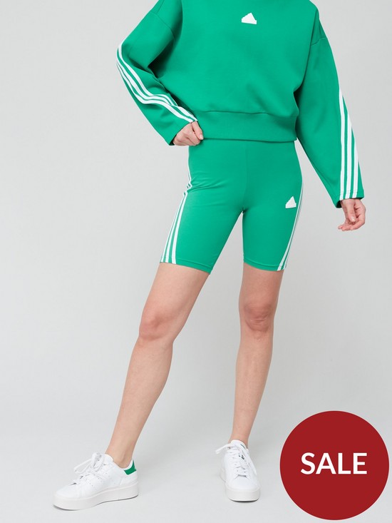 front image of adidas-sportswear-womens-sportswear-3-stripe-bike-shorts-green