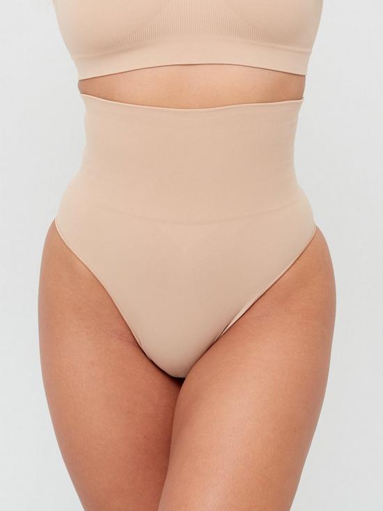 front image of everybody-shape-enhancing-seamless-high-waist-thong-beige