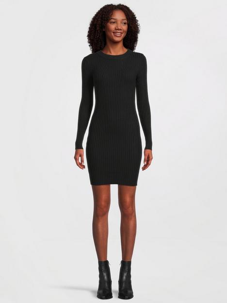 pieces-knitted-mini-dress-black