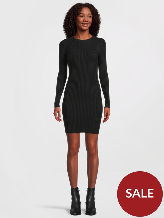 front image of pieces-knitted-mini-dress-black