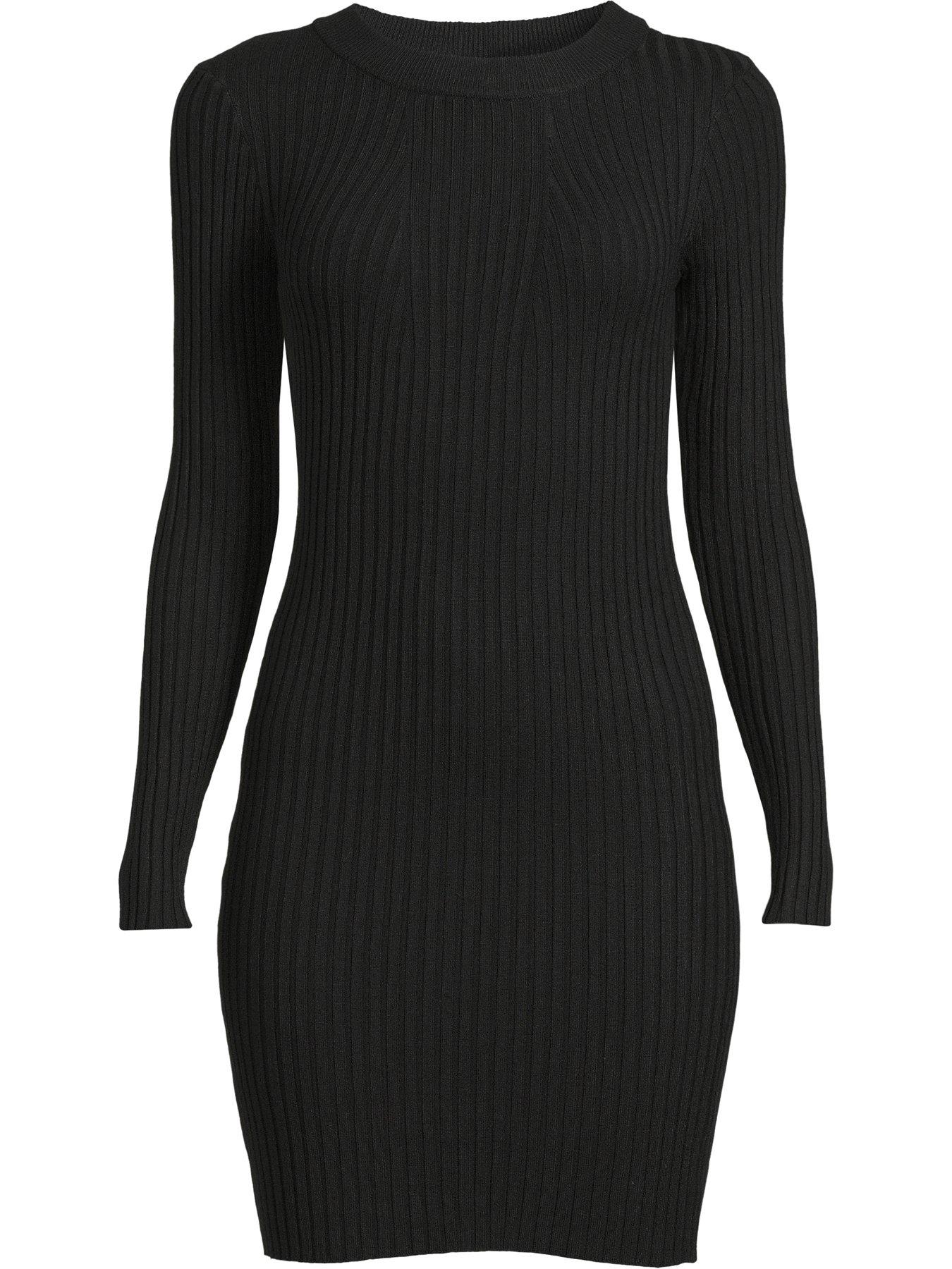  image of pieces-knitted-mini-dress-black