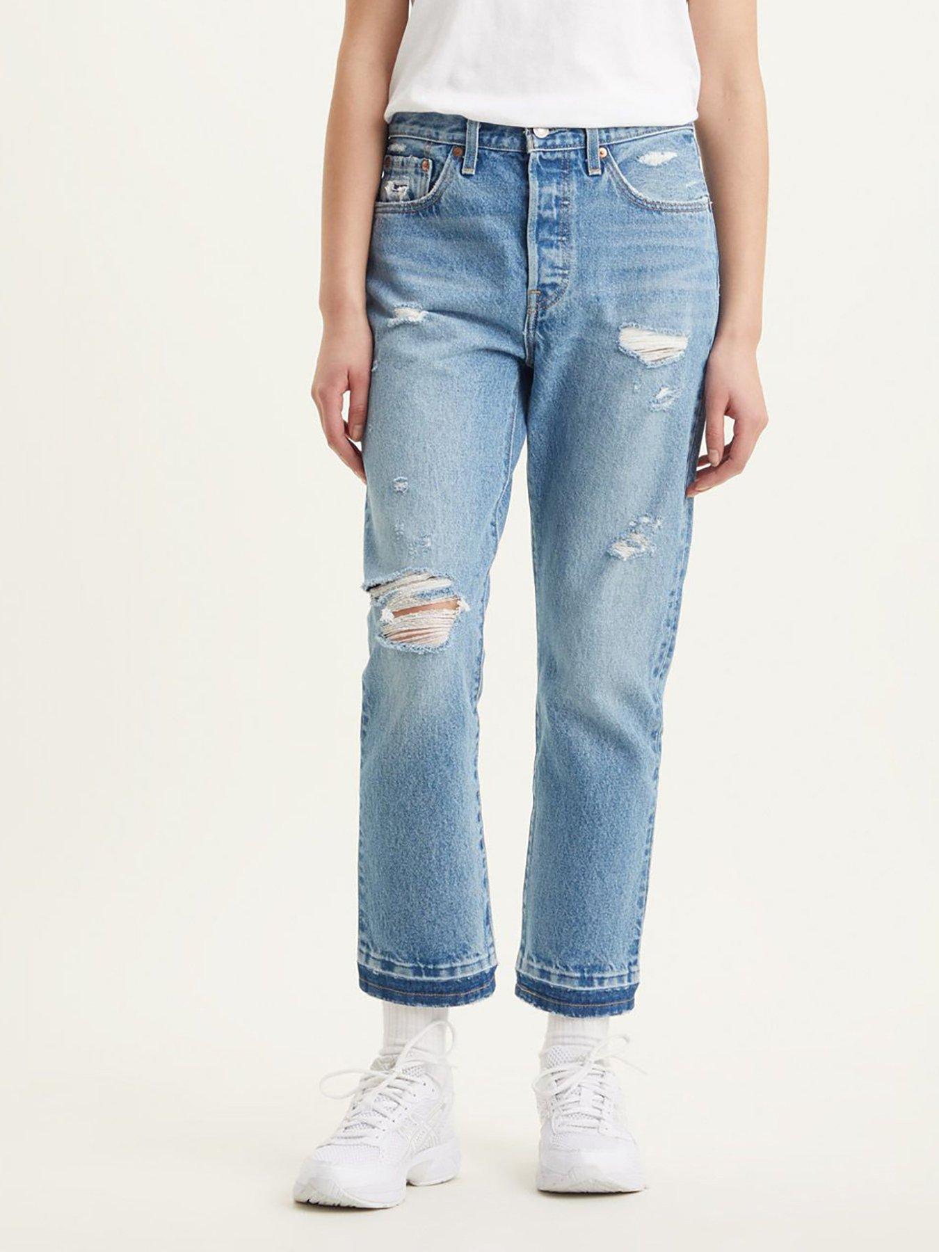 front image of levis-501reg-crop-straight-leg-jean-light-indigo-destructed