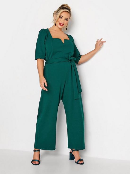 front image of yours-notch-neck-jumpsuit-green