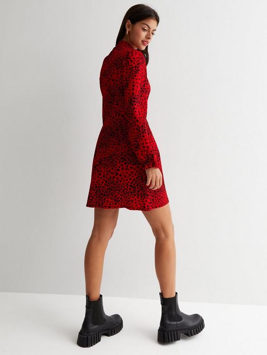stillFront image of new-look-red-abstract-print-crinkle-jersey-high-neck-mini-dress