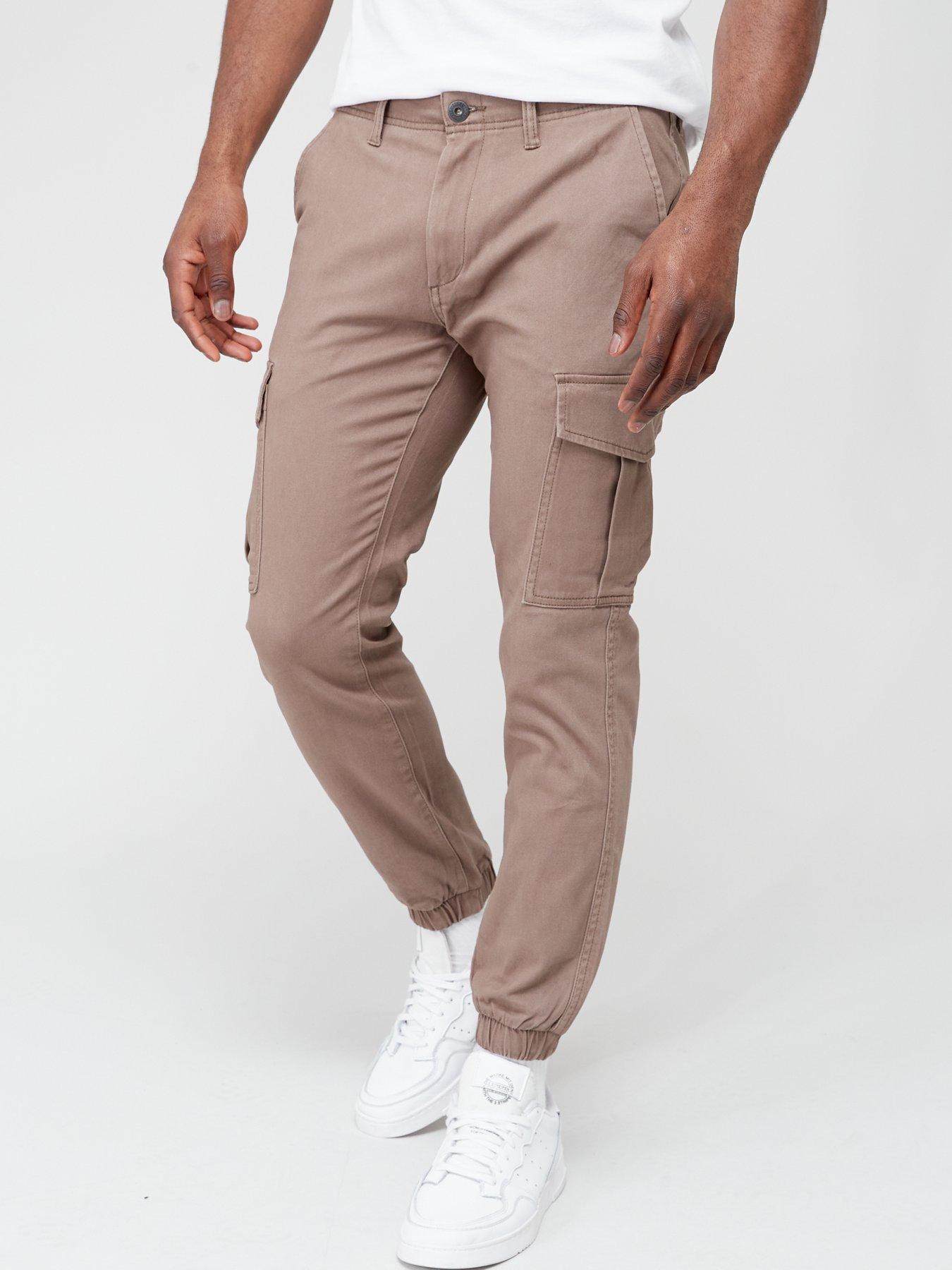 front image of jack-jones-joe-cuffed-cargo-trousers-brown