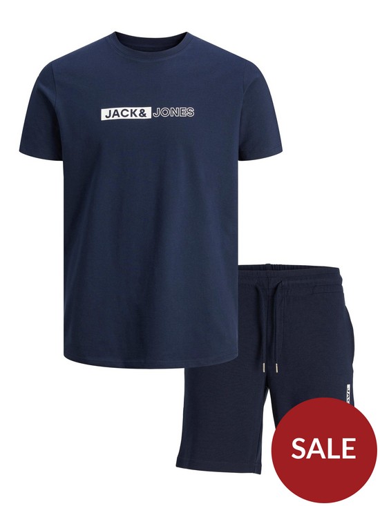 front image of jack-jones-t-shirt-shorts-multipack-navy