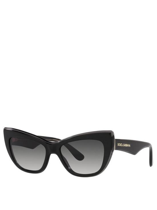 front image of dolce-gabbana-dolce-and-gabbana-cat-eye-sunglasses--blacktransparent-grey