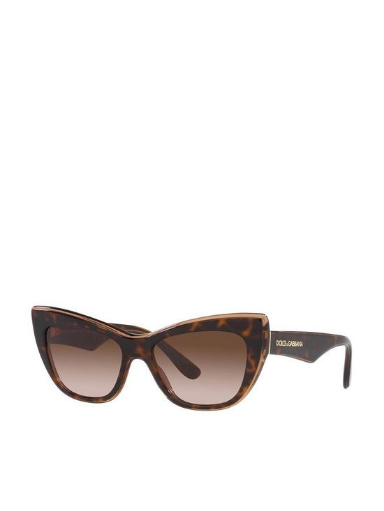 front image of dolce-gabbana-dolce-and-gabbana-cat-eye-sunglasses-havanatransparent-brown