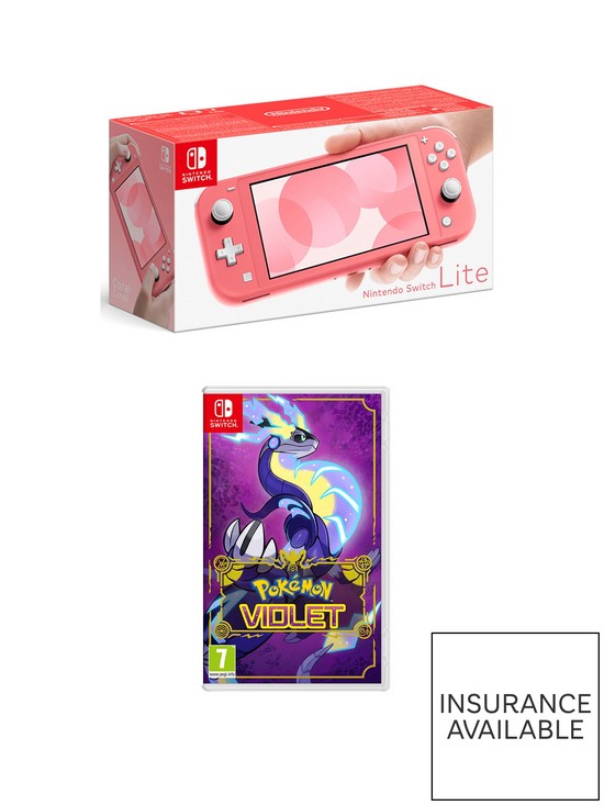 front image of nintendo-switch-lite-coral-console-with-amp-pokemon-violet