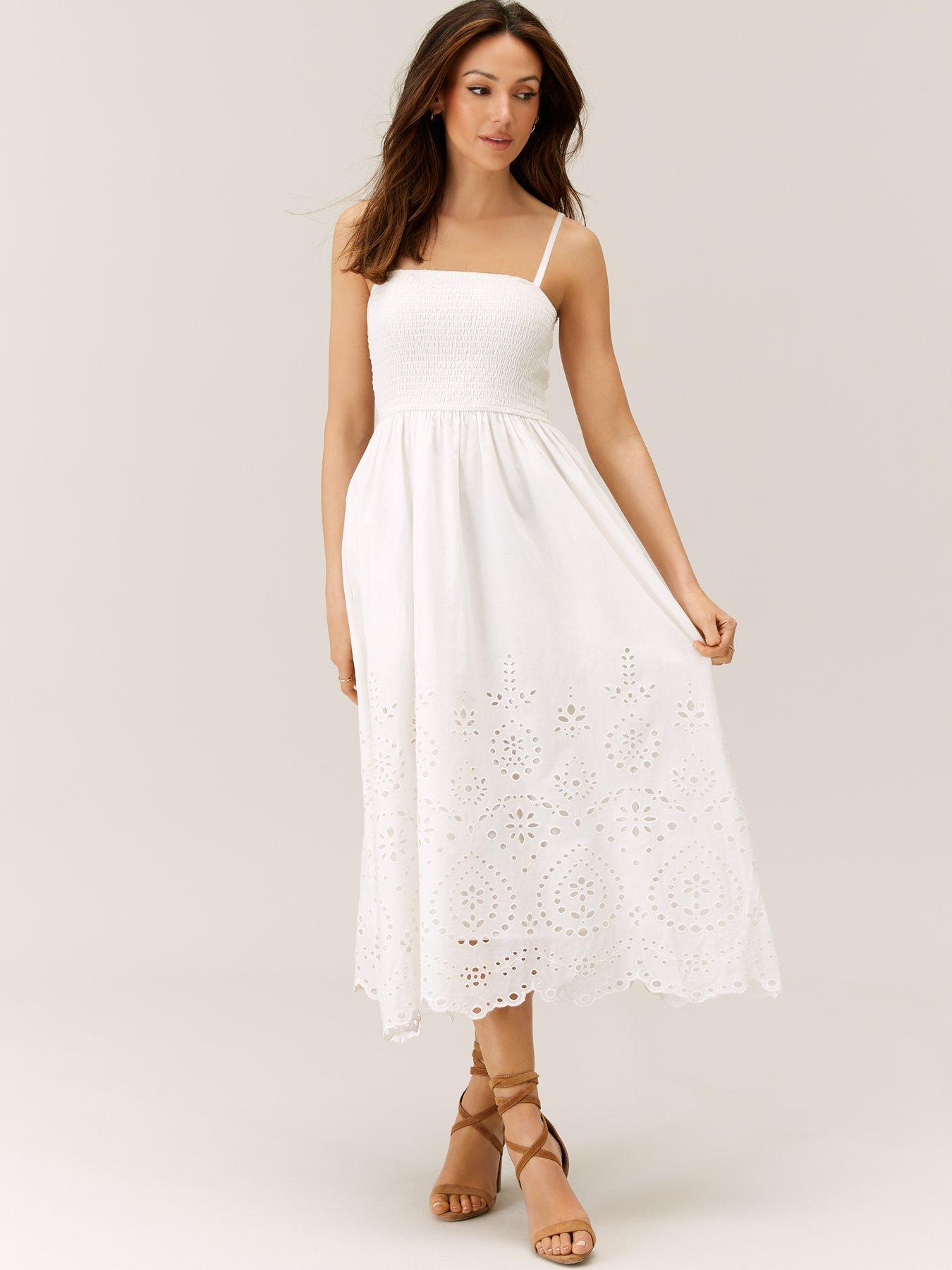 Michelle Keegan Strappy Broderie Midi Dress White littlewoods