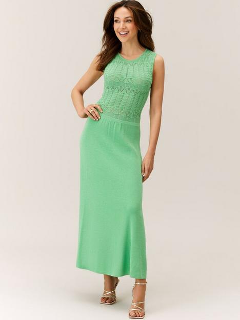 michelle-keegan-ruched-front-textured-knit-midi-dress-green