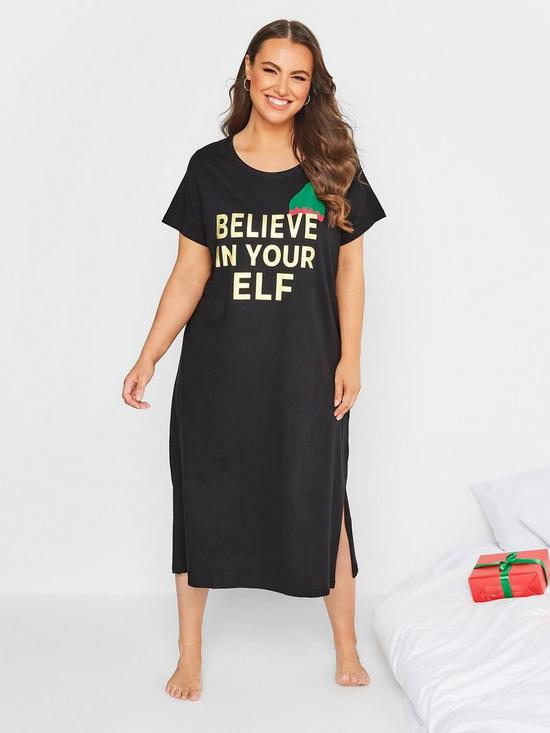 front image of yours-believe-in-your-elf-midaxi-nightdress-black
