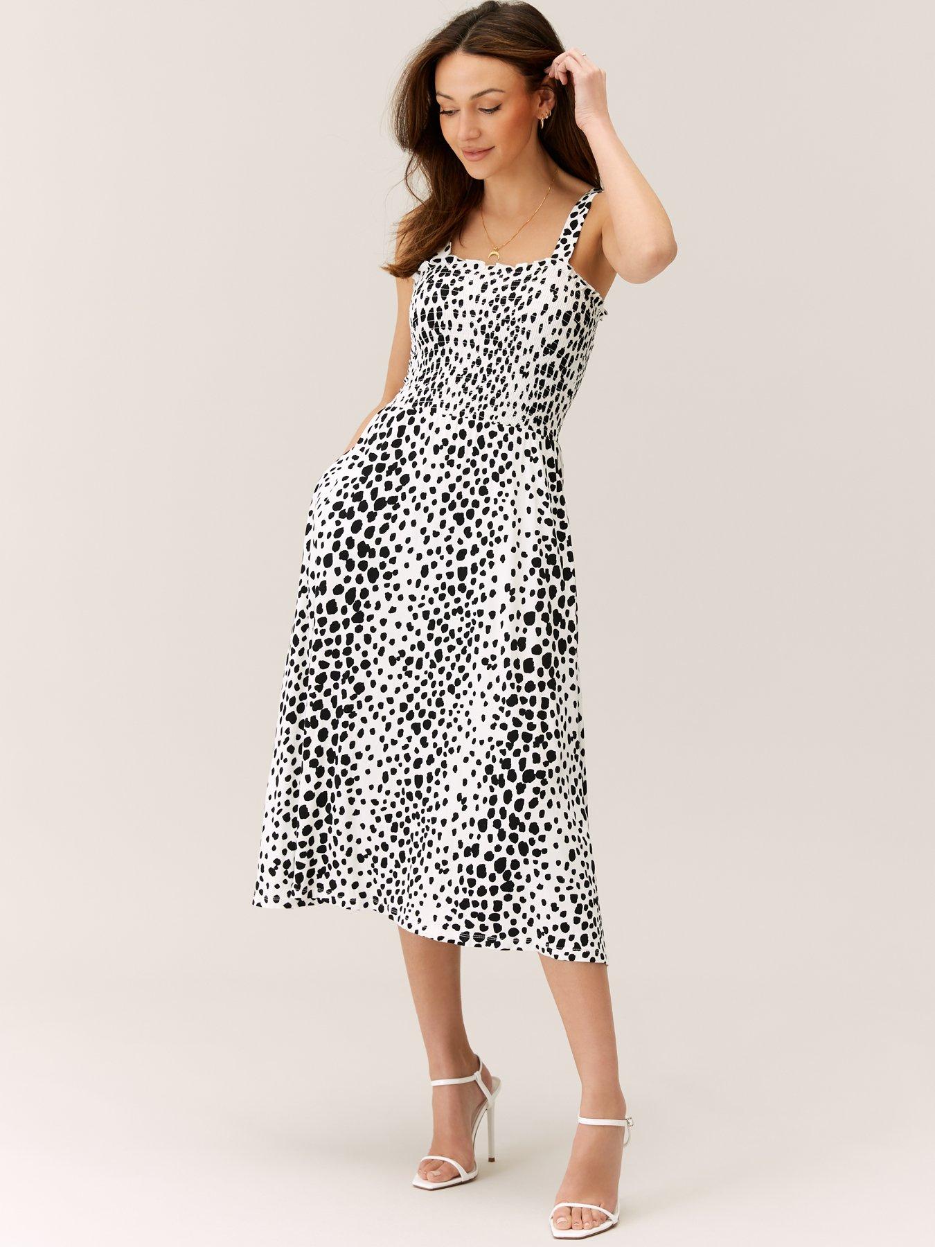 Shirred Bodice Jersey Midi Dress Mono