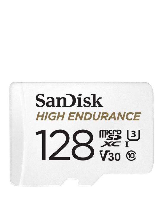 front image of sandisk-high-endurance-128gb-microsdxc-card-with-adapter