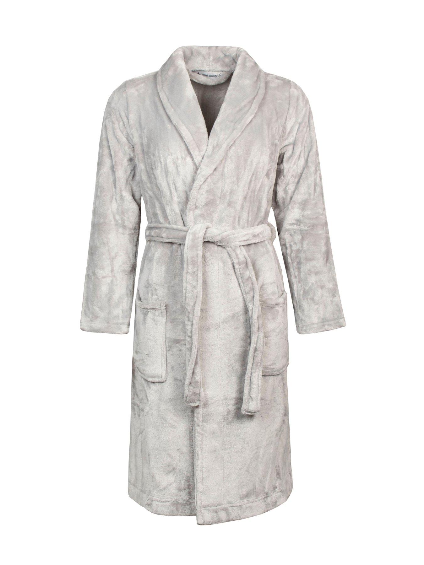 Women's Nightwear Grey Dressing Gown With Hood Womens Heat Holders Fleece  Dressing Gown Ice Grey Littlewoods