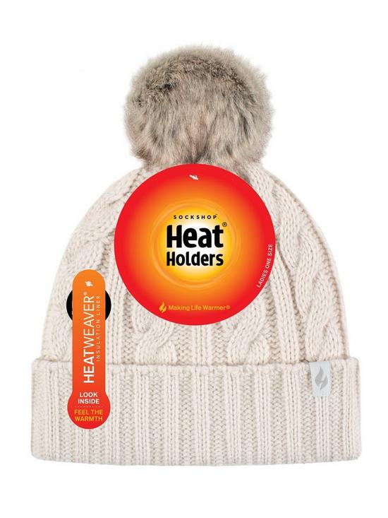 back image of heat-holders-maine-cable-turnover-cuff-pom-pom-hat-cream