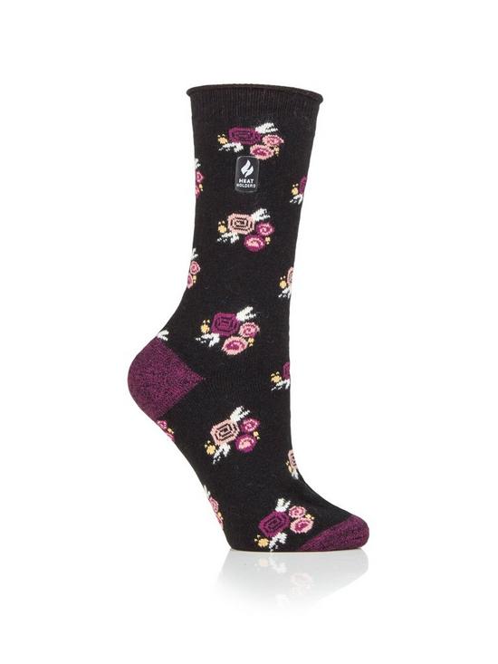 front image of heat-holders-murcia-core-ultra-lite-floral-socks-black