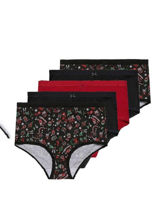 front image of yours-5-pack-christmas-novelty-full-briefs-black
