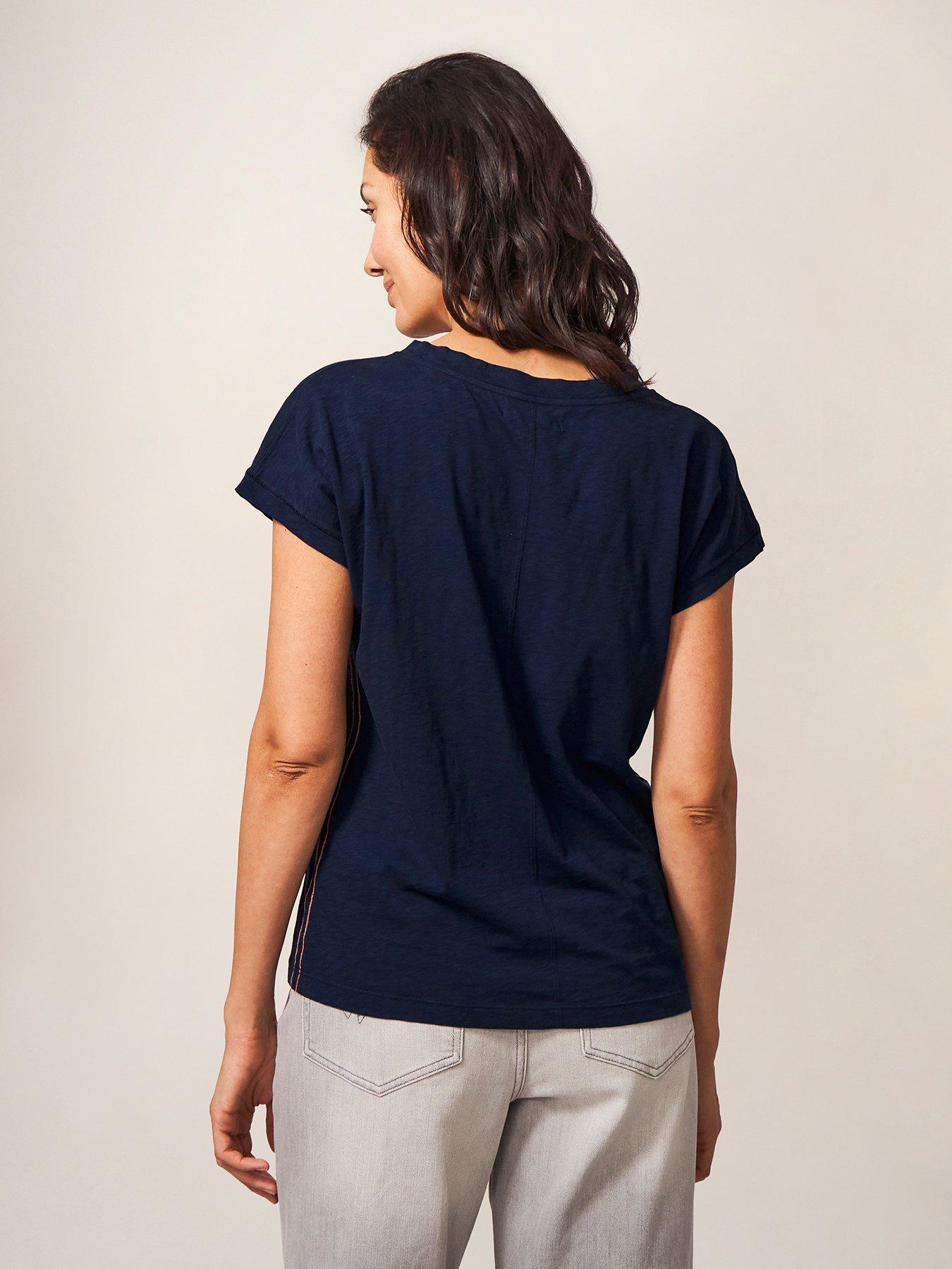 Image 2 of 6 of White Stuff Nelly Notch Neck Tee - Dark Navy