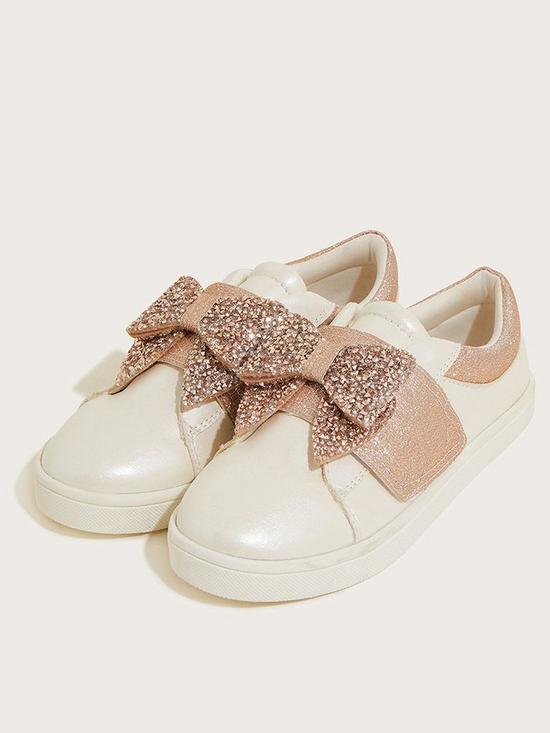 front image of monsoon-girls-dazzle-bow-velcro-trainers-ivory