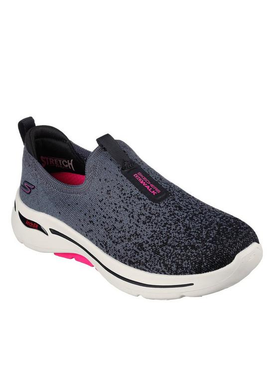 front image of skechers-go-walk-arch-fit-plimsoll-black