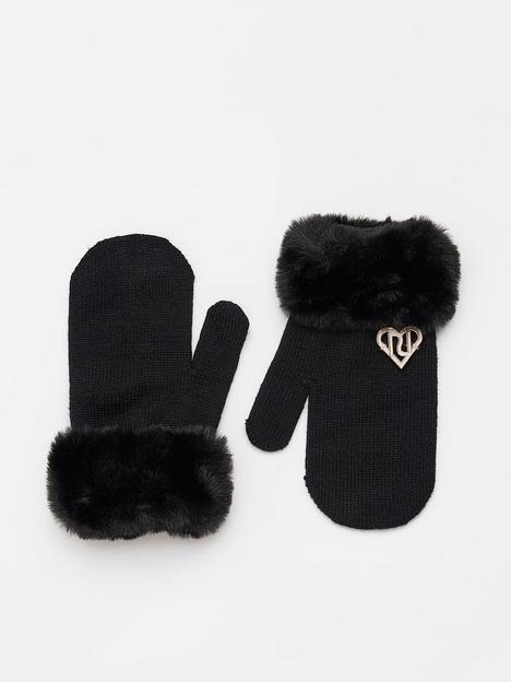 river-island-mini-girls-ri-faux-fur-mittens-black