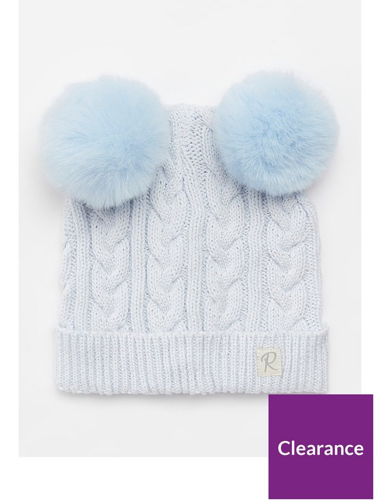 front image of river-island-baby-baby-double-pom-beanie-hat-blue