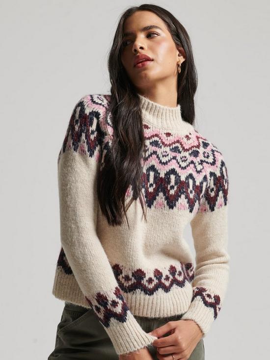 front image of superdry-vintage-slouchy-fairisle-knit-jumper-multi