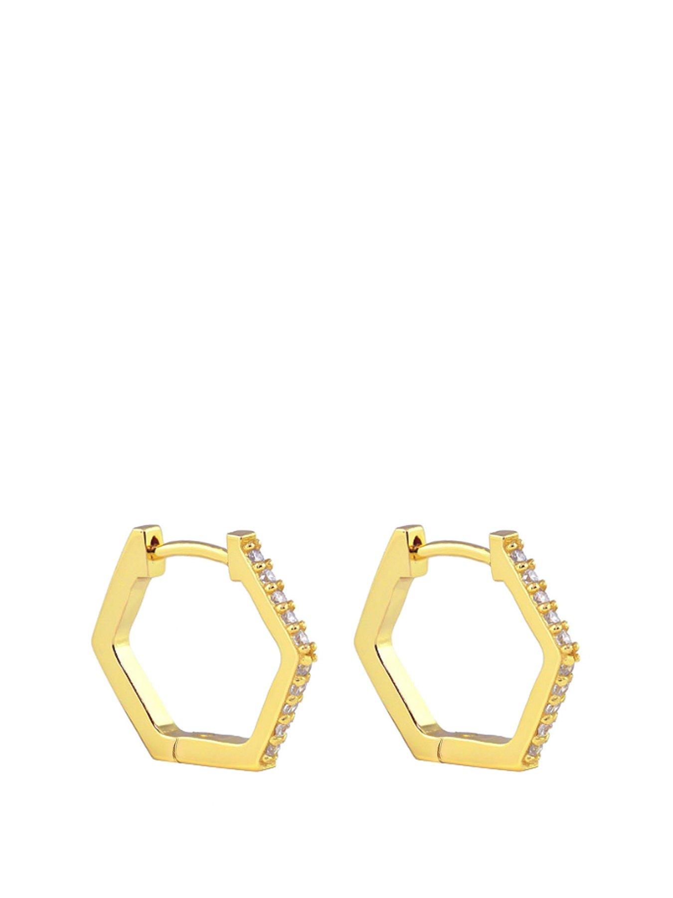 undefined 18ct Gold Plated Sterling Silver Hexagonal CZ Huggie Earrings