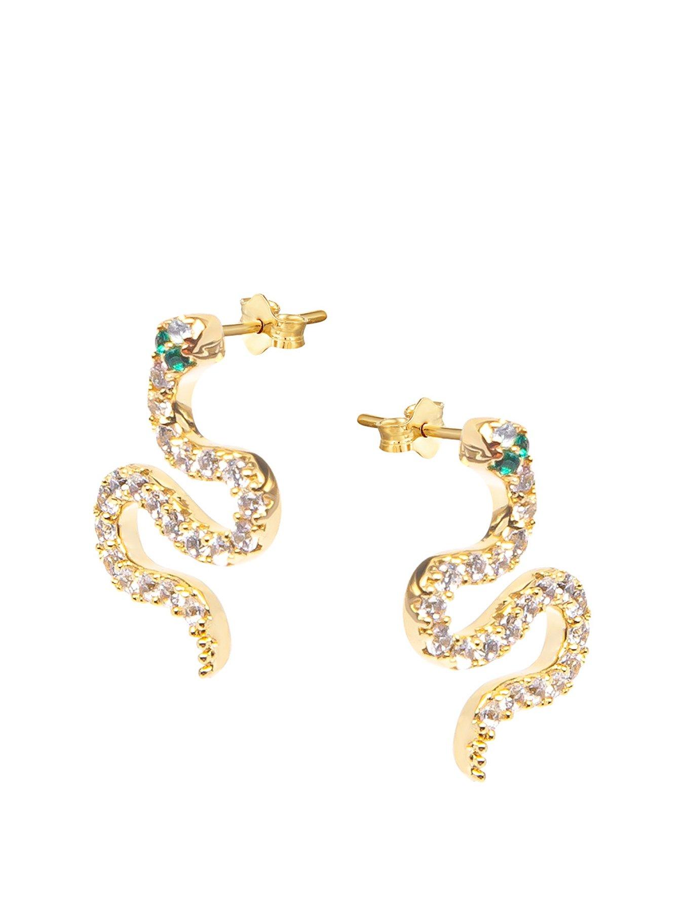 undefined 18ct Gold Plated Sterling Silver Snake CZ Stud Earrings