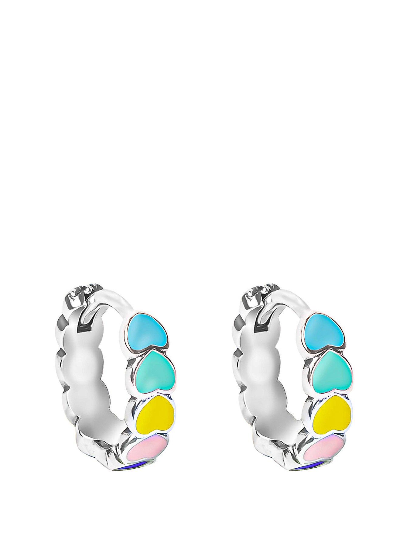 the-love-collection-sterling-silver-multi-heart-enamel-huggie-earrings