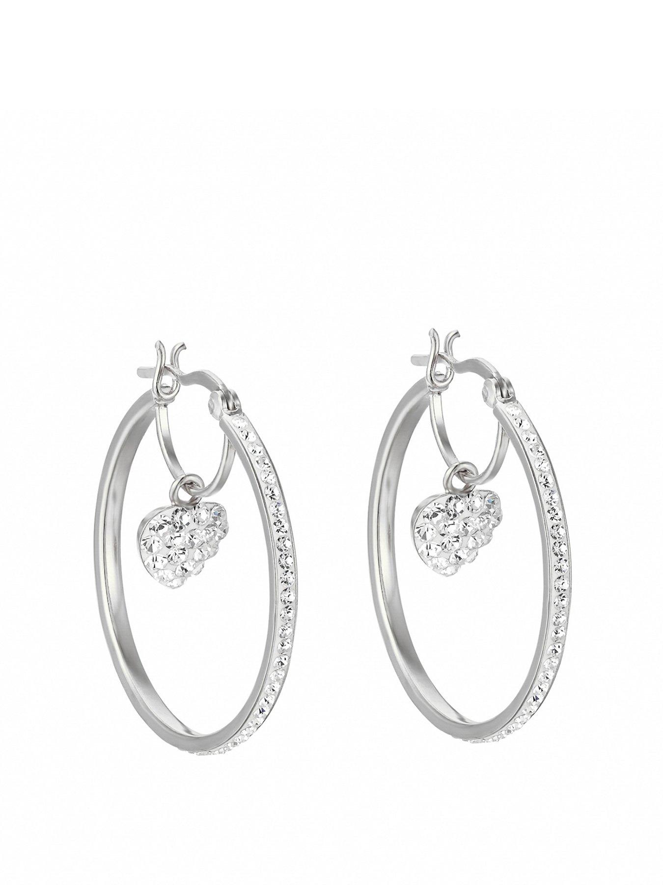 the-love-collection-sterling-silver-30mm-crystal-heart-charm-hoop-earrings