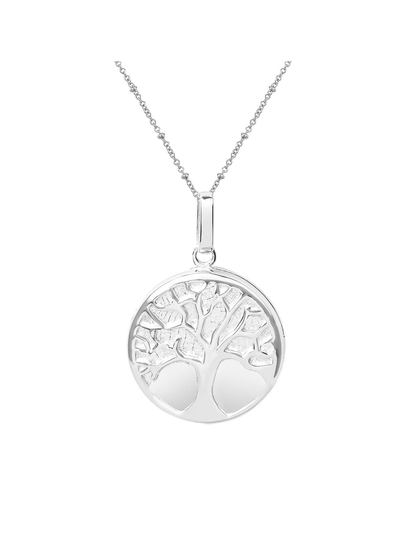  image of the-love-collection-sterling-silver-round-tree-of-life-locket-with-adjustable-station-chain-necklace