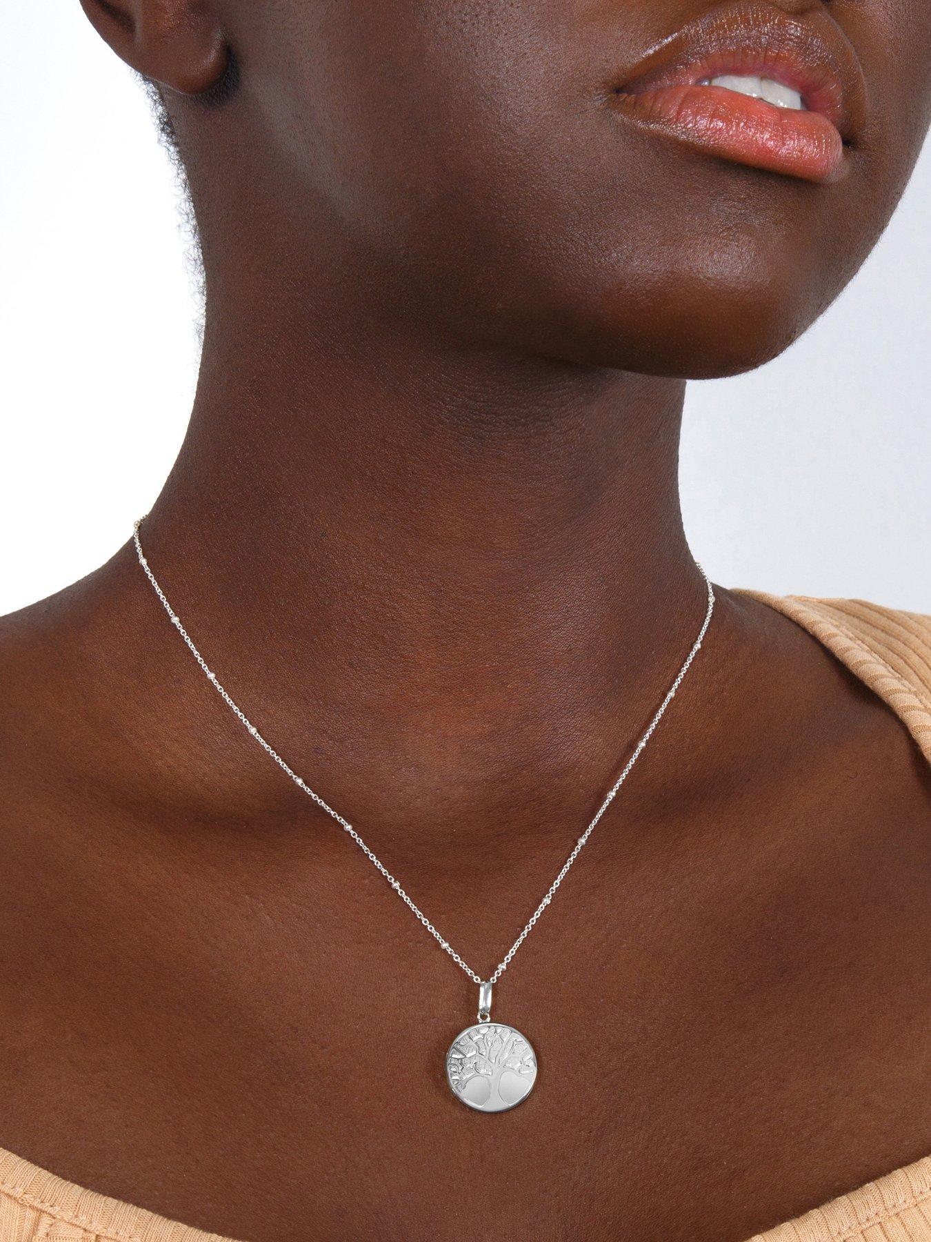  image of the-love-collection-sterling-silver-round-tree-of-life-locket-with-adjustable-station-chain-necklace