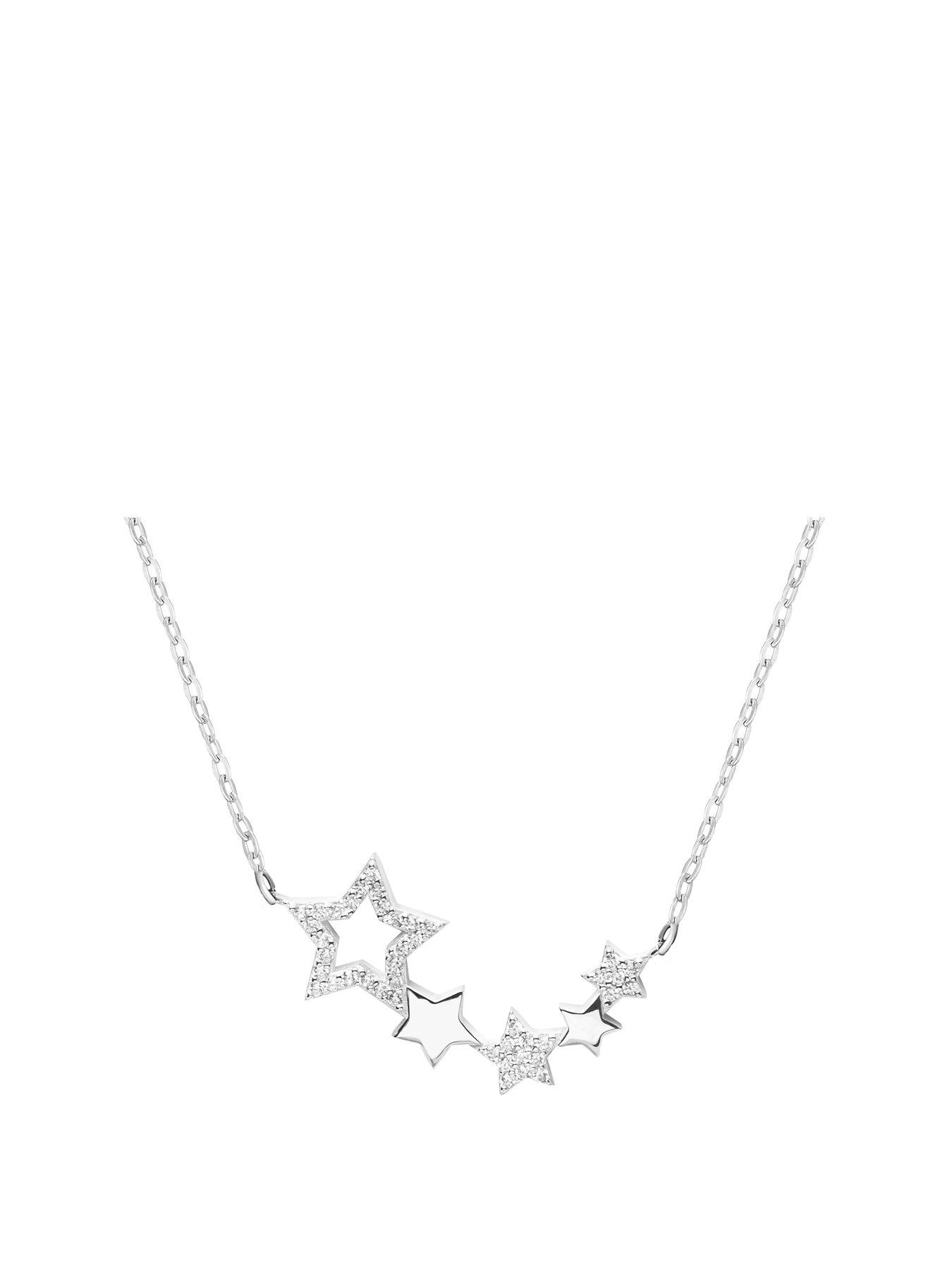 undefined Sterling Silver Constellation Star Cubic Zirconia Adjustable Chain Necklace