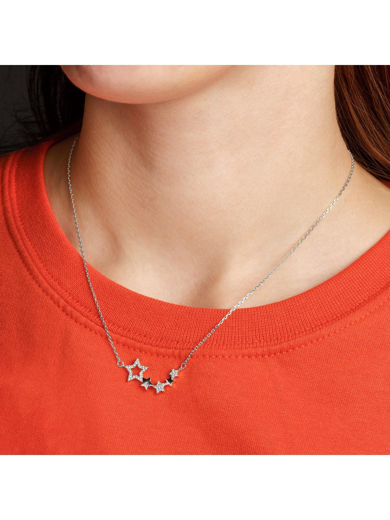  image of the-love-collection-sterling-silver-constellation-star-cubic-zirconia-adjustable-chain-necklace