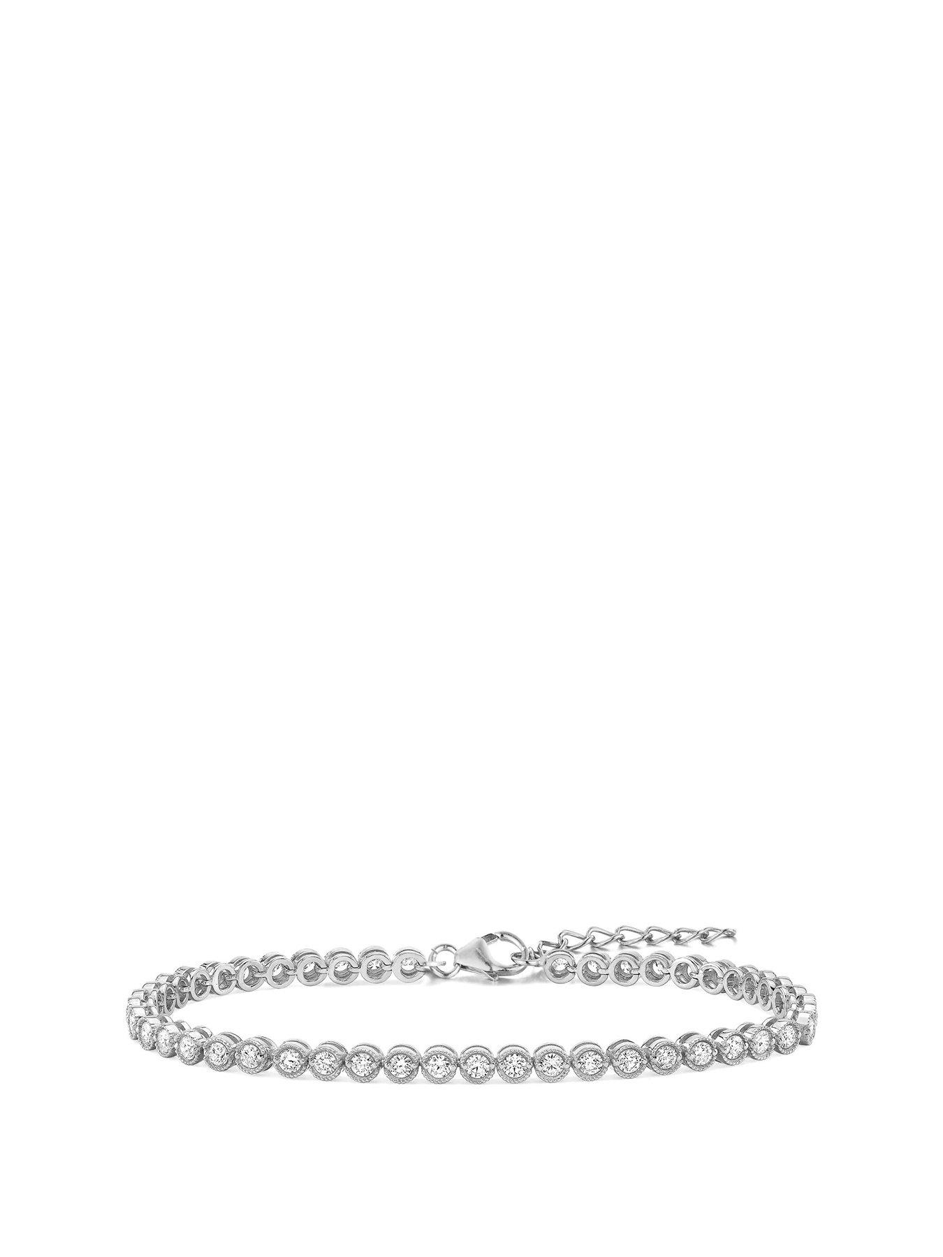 undefined Sterling Silver Round Cubic Zirconia Adjustable Tennis Bracelet