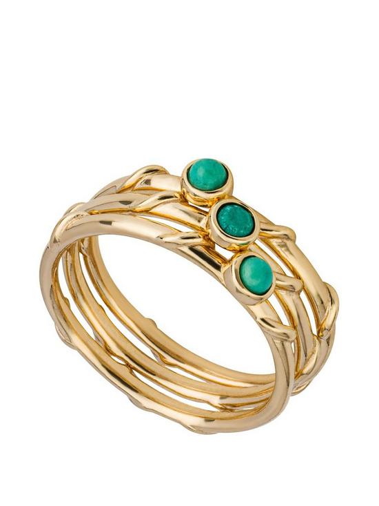 front image of the-love-silver-collection-gold-plated-triple-stacking-ring-green-magnesite