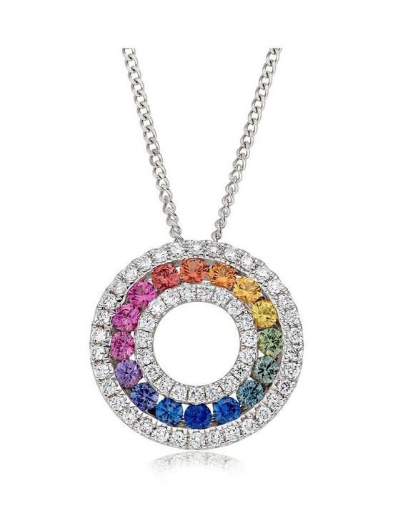 front image of beaverbrooks-18ct-white-gold-diamond-sapphire-rainbow-pendant