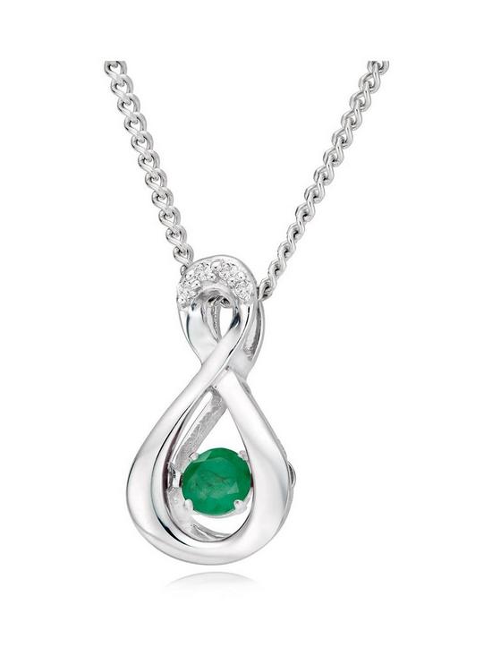 front image of beaverbrooks-9ct-white-gold-diamond-emerald-birthstone-pendant