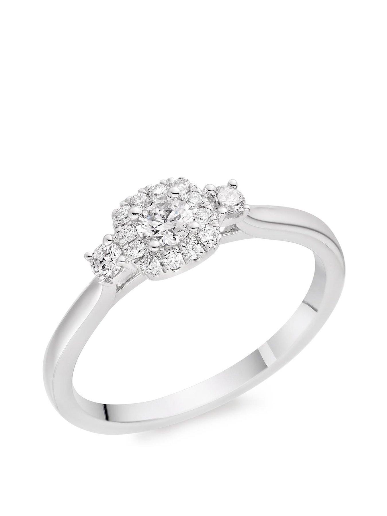 Beaverbrooks 9ct White Gold Diamond Halo Ring