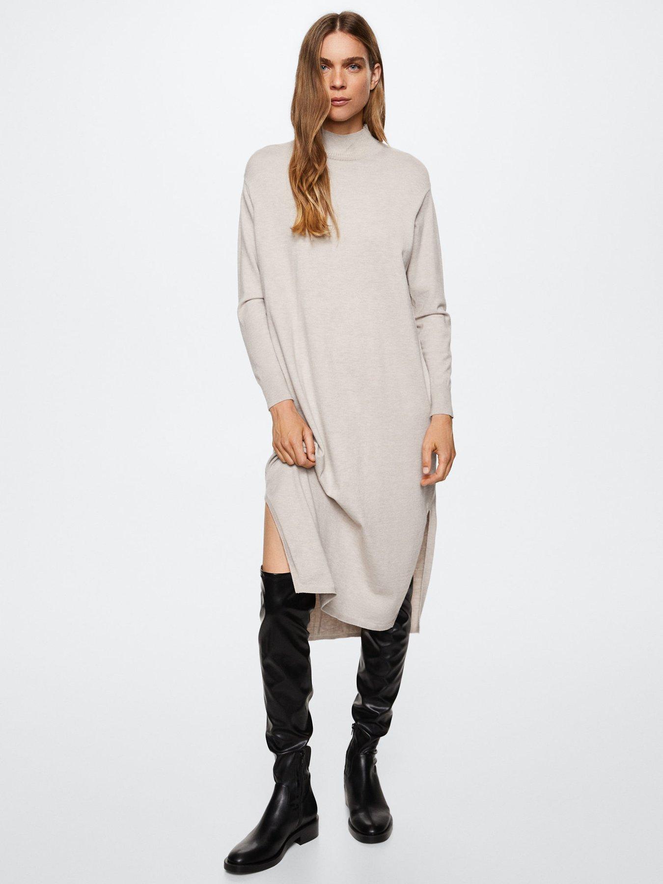  image of mango-long-sleeve-knitted-midi-dress
