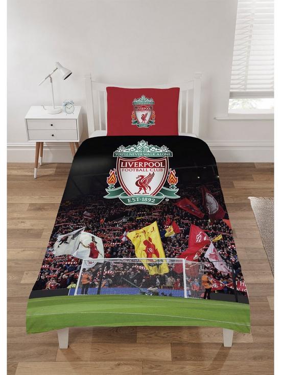 front image of liverpool-fc-the-kop-single-duvet-cover-set-red