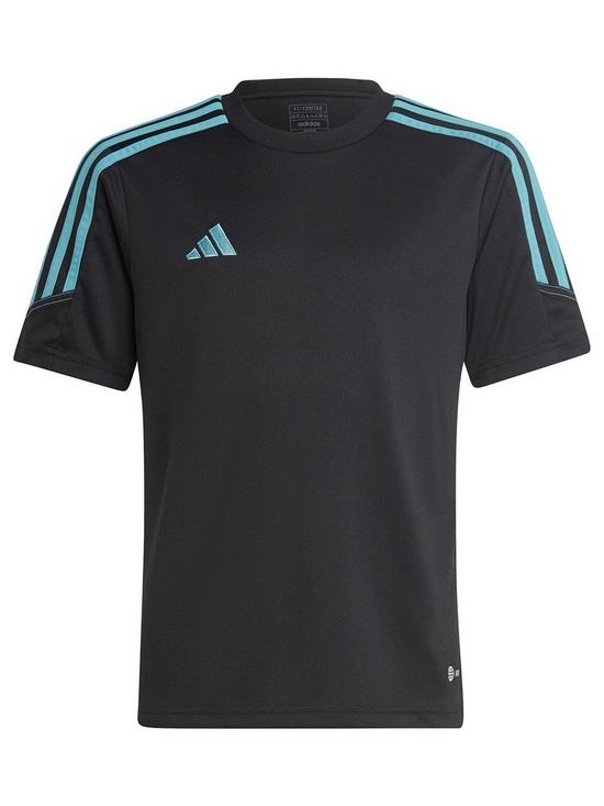 front image of adidas-youth-tiro-23-t-shirt-blackblue